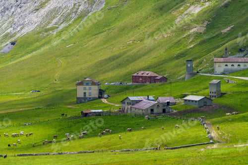 Preview: Mountain landscape along the road to Stelvio pass (Lombardy) at summer
