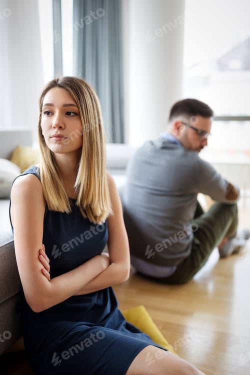 Preview: Unhappy couple having argument at home. Family, problem, quarell people concept