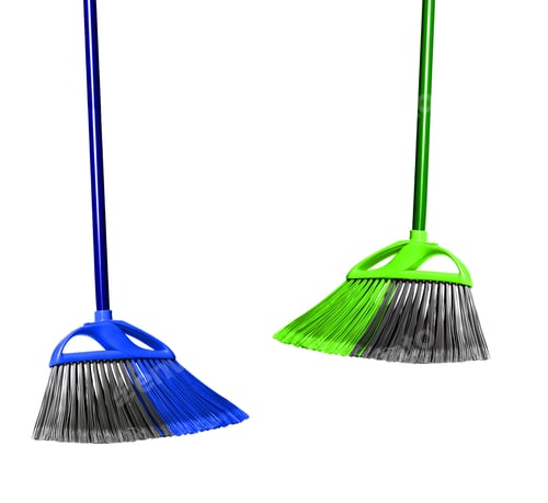 Preview: plastic blue and green brooms isolated