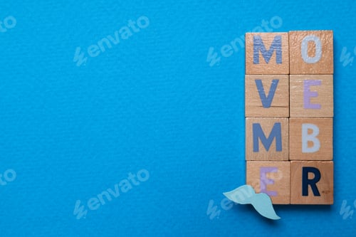 Preview: The inscription "Movember" on a blue background, the concept of Movember