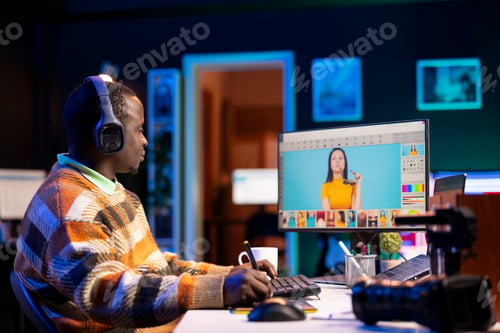 Preview: Photo editor using editing software in a digital workspace at home