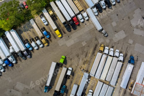 Preview: Aerial view of parking lot with trucks on transportation of truck rest area dock