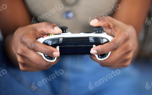 Preview: Woman, video games and control in hands playing with home wifi for online gaming, gamepad and relax