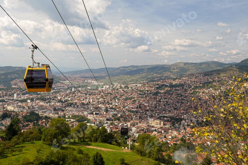 Preview: Cable car wire above the city of Sarajevo, Bosnia-Herzegovina during daylight