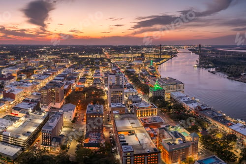 Preview: Savannah, Georgia. USA cityscape at sunset