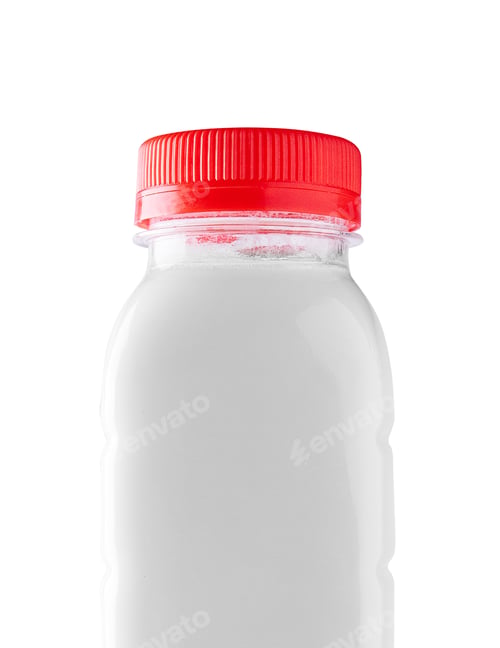Preview: White plastic yogurt bottle with red cap closed