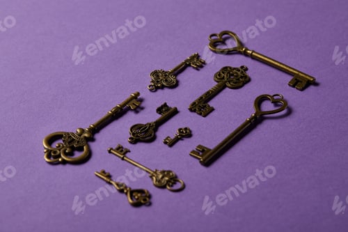 Preview: vintage keys on violet background