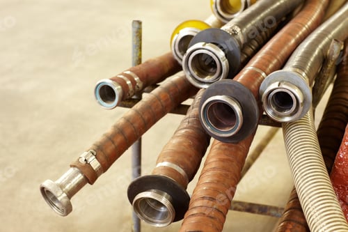 Preview: These old hoses need replacing. Shot of unused hoses in a wine factory.