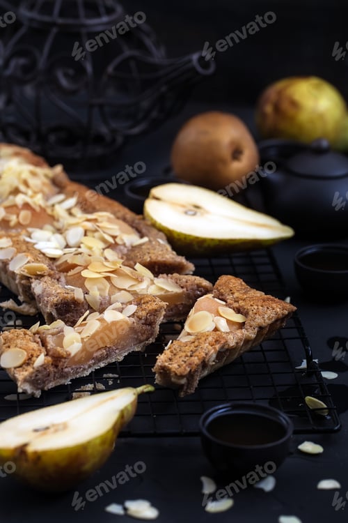 Pear frangipane tart