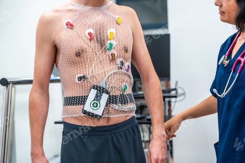 Preview: Patient with a Holter to perform a cardiovascular stress test
