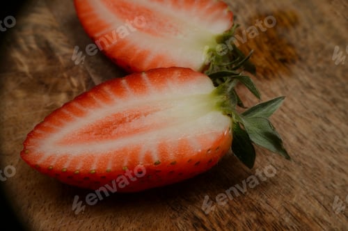 Cut Strawberries on a Wooden Cutting Board