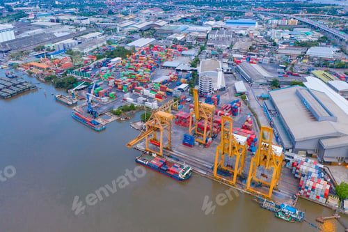 Preview: Shipping container site loading in logistic port warehouse storage business import and export goods