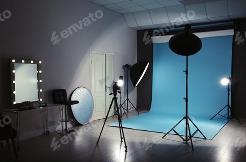 Preview: Modern photo studio interior with professional lighting equipment