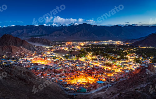 Preview: Aerial view of Leh city at night, Ladakh, India