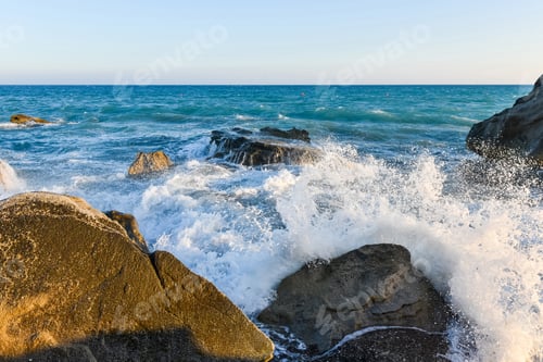 Preview: Powerful sea waves crushing rocky coast