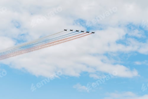Preview: Navy day in Saint Petersburg. Russian air force planes paint the colors of the russian flag