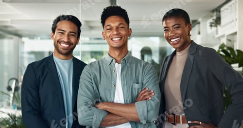 Preview: Employees, portrait and arms crossed for vision in office, teamwork and manager for support. Busine