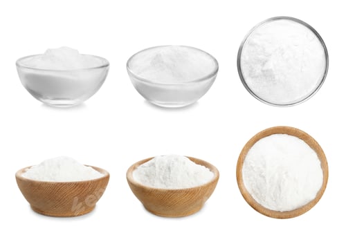 Preview: Set with bowls of baking soda on white background