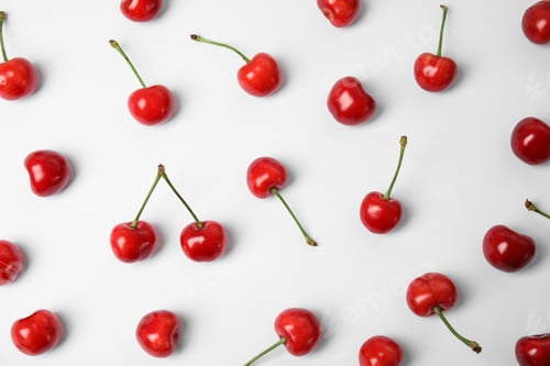 Preview: Sweet red cherries on white background