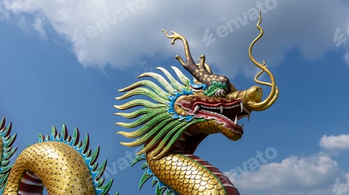 Preview: Chinese New Year Dragon Decoration on blue sky background.