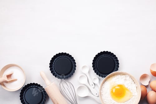Preview: Baking utensils and cooking ingredients for tarts, cookies, dough and pastry