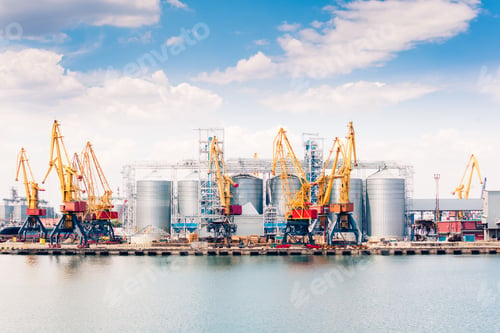 Preview: Cranes and other special equipment in sea port, international commerce delivery concept