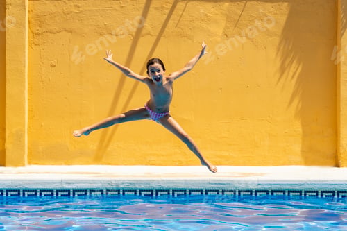Preview: Young girl jumping in the pool