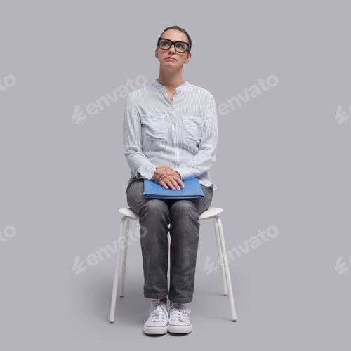 Preview: Woman Sitting on Chair Holding Blue Folder