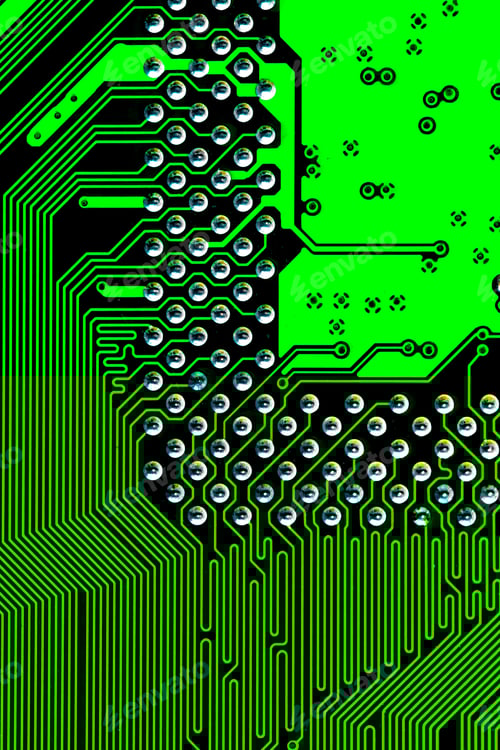 Preview: Closeup shot of printed wiring on a green PC circuit board