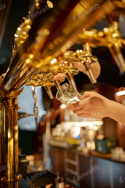 Preview: Bartender pours fresh beer into a glass