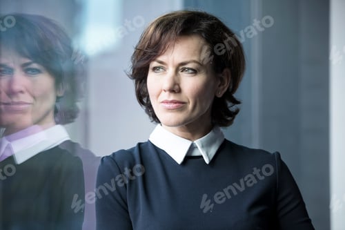 Preview: Pensive businesswoman looking out of window
