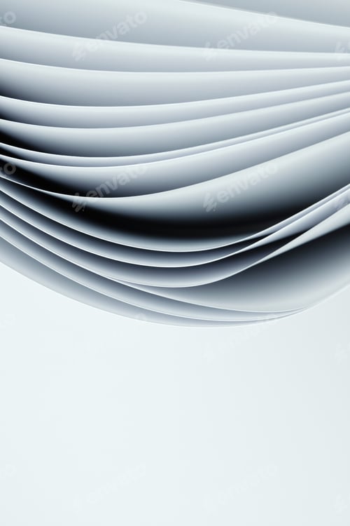 Preview: Several curved sheets of paper on a white background