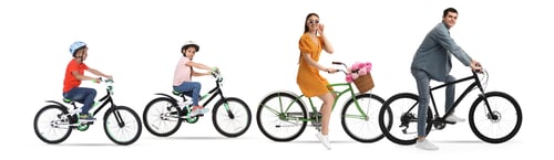 Preview: Group of people riding bicycles on white background