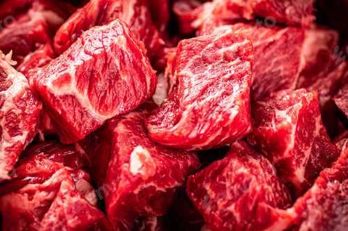 Preview: Pieces of raw beef. Macro background.