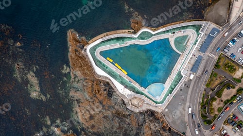 Preview: Aerial view of the outdoor swimming pool of Penzance in Cornwall