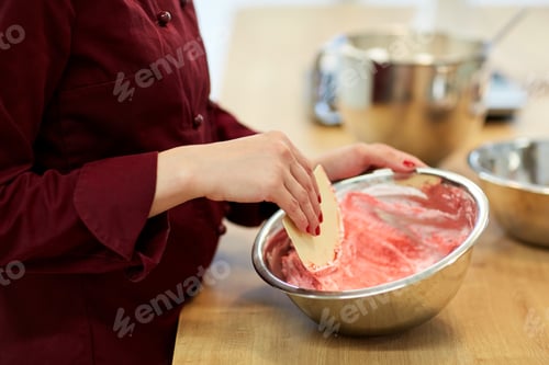 Preview: chef making macaron batter at confectionery