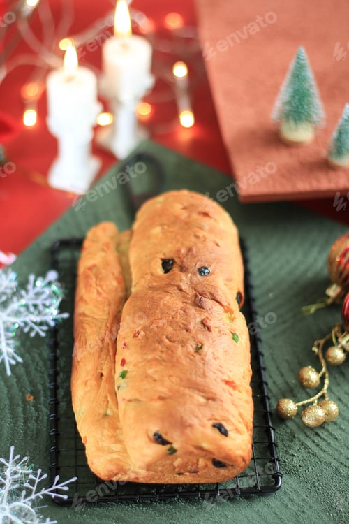 Preview: Christmas Stollen Traditional Fruit Bread Stollen Holiday Treats for Family before Dusting