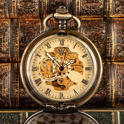Preview: Antique clock dial close-up. Vintage pocket watch.