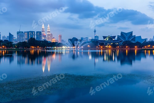 Preview: Kuala Lumpur skyline at night as seen from Titiwangsa Lakes, Kuala Lumpur, Malaysia