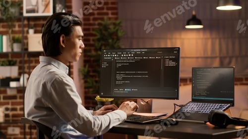 Preview: Asian programmer using binary code to script security system