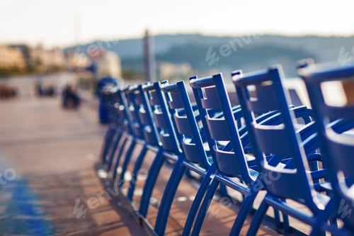 Preview: Blue chairs on the Promenade des Anglais in Nice