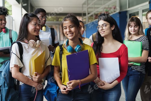 Preview: Group of Happy multiracial teenager Secondary School Student Friends