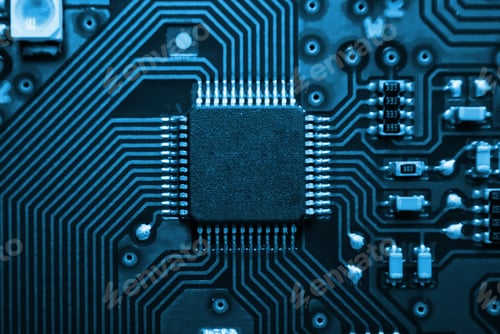 Preview: Close up of Chip IC on PCB, PCB circuit board, microprocessor, Main board PCB, Electrical part.