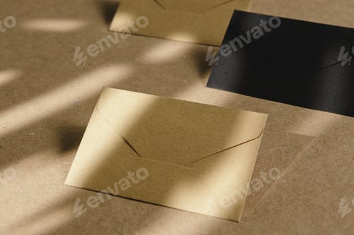 Preview: Envelopes on cork board with leaf shadow