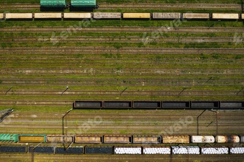 Preview: aerial photography of railway tracks and cars.Top view of cars and Railways.Minsk.Belarus