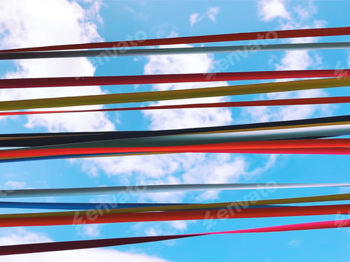 Preview: Colorful lines / ribbons against partly cloudy blue sky
💲