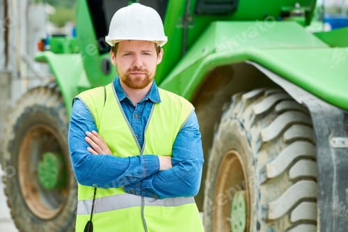 Preview: Confident engineer near heavy machine
