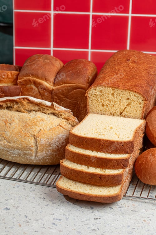 Preview: Side view on variety of bread loaves