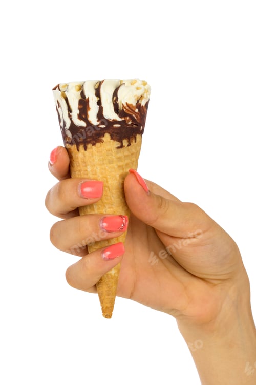 Preview: Ice Cream Cone in Hand Isolated on White
