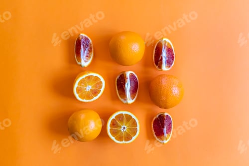 Preview: Fresh juicy oranges on colorful background